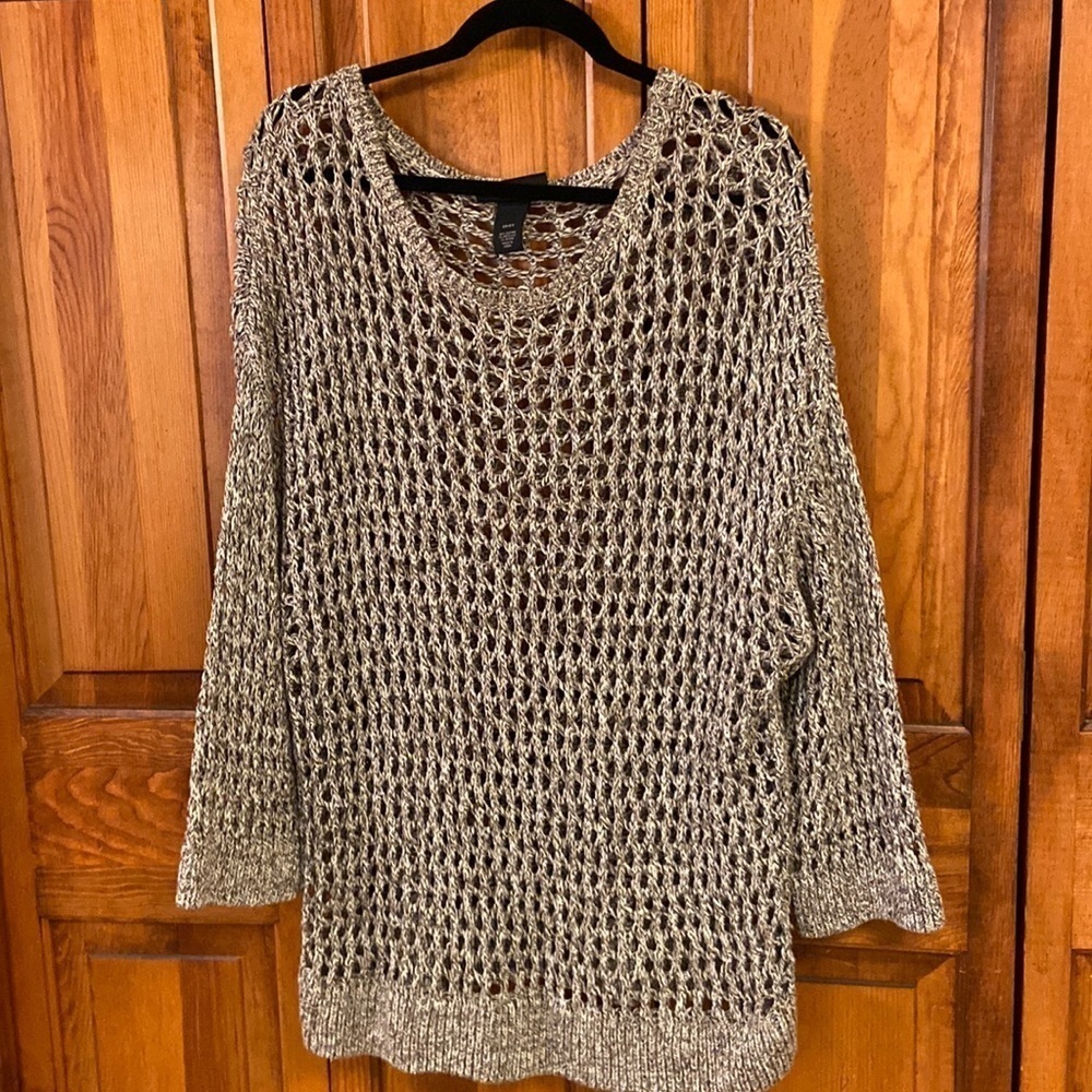 Lane Bryant Cotton/Metallic Crocheted Look Drop Sleeve Holiday Layering Piece